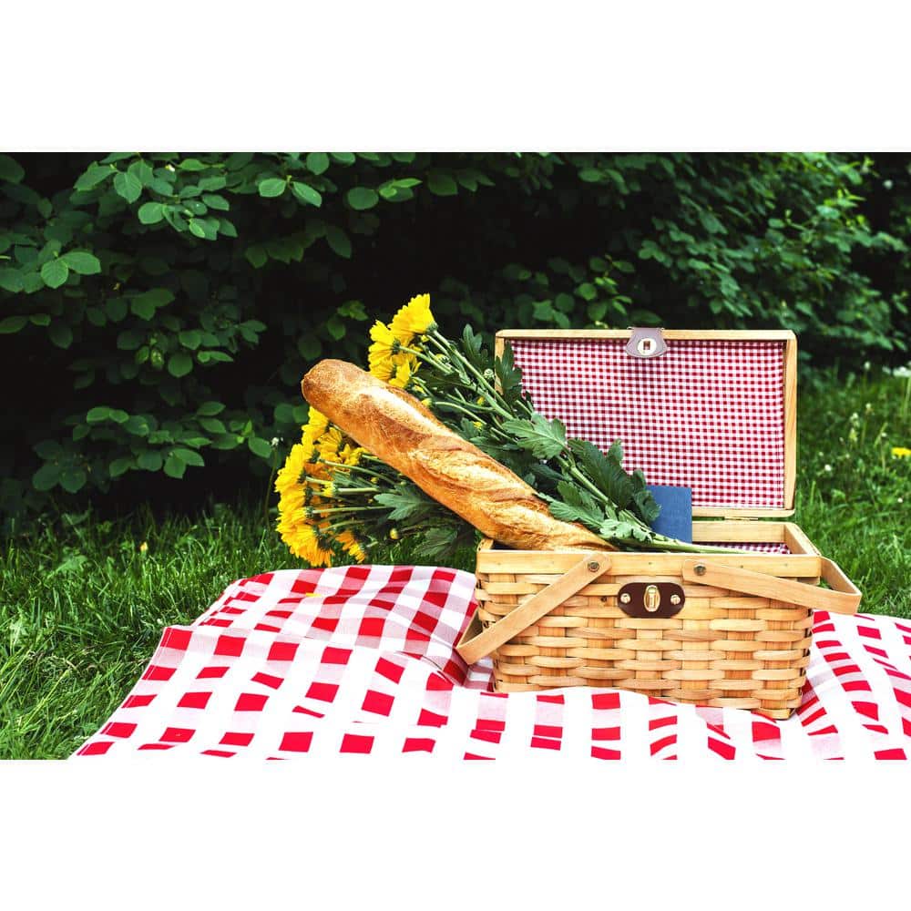 12.5 in. x 7.5 in. x 7.5 in. Picnic Basket Gingham Lined with Folding Handles - Hercitys