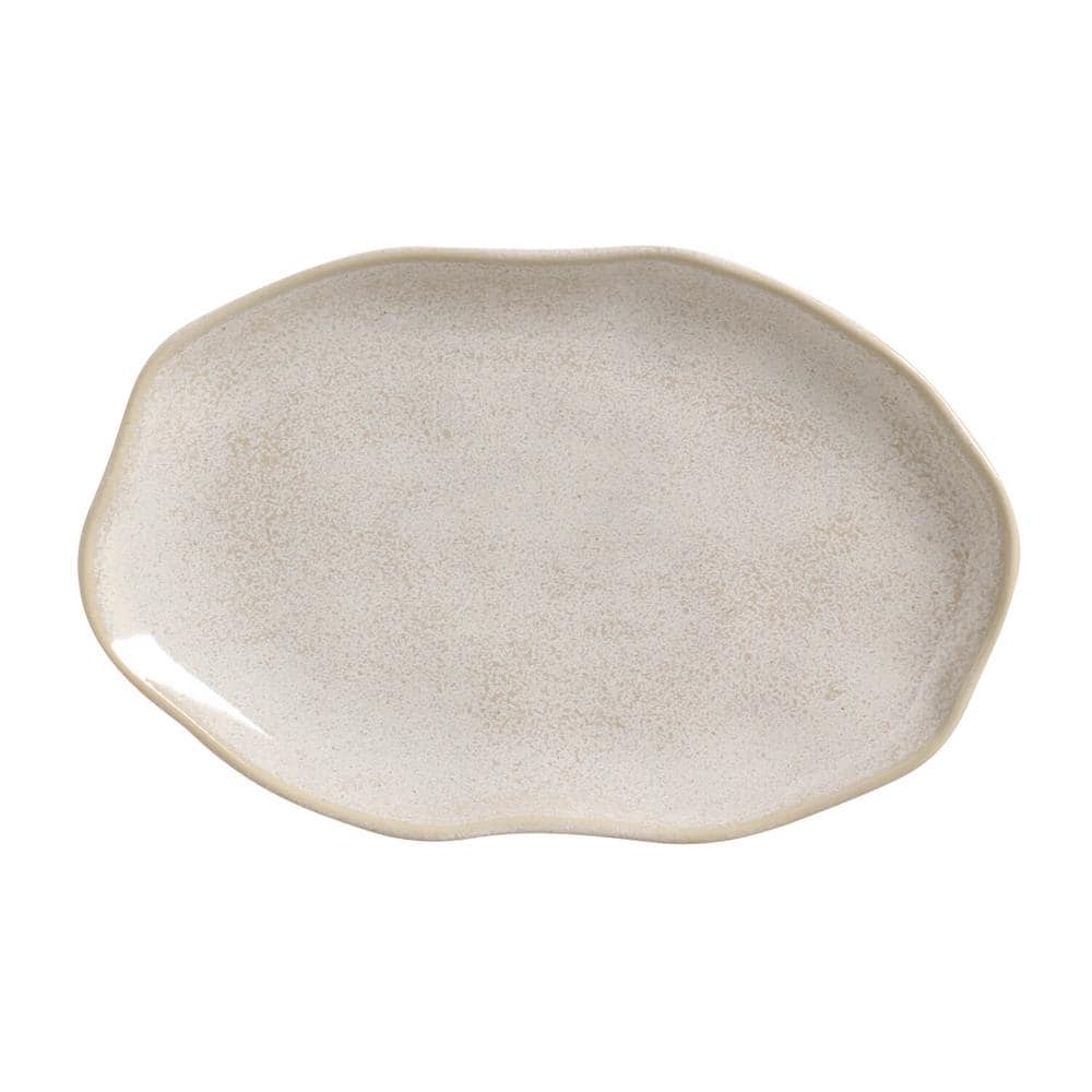 11.81 in. Latte Beige Stoneware Shallow Oval Platter Medium (Set of 4) - Hercitys