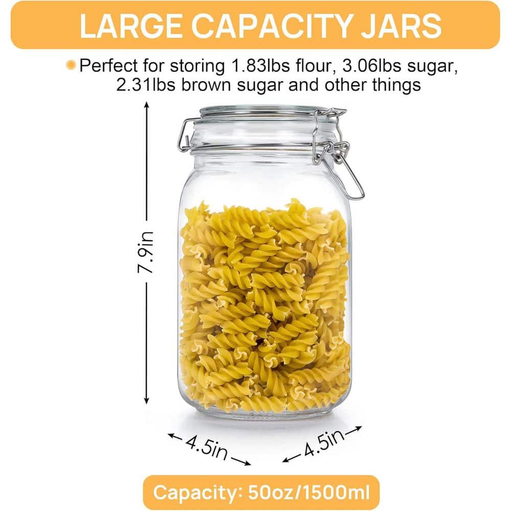 3 Pieces Food Storage Canister 50 oz. Airtight Glass Jars with Lids for Kitchen and Pantry Organization - Hercitys