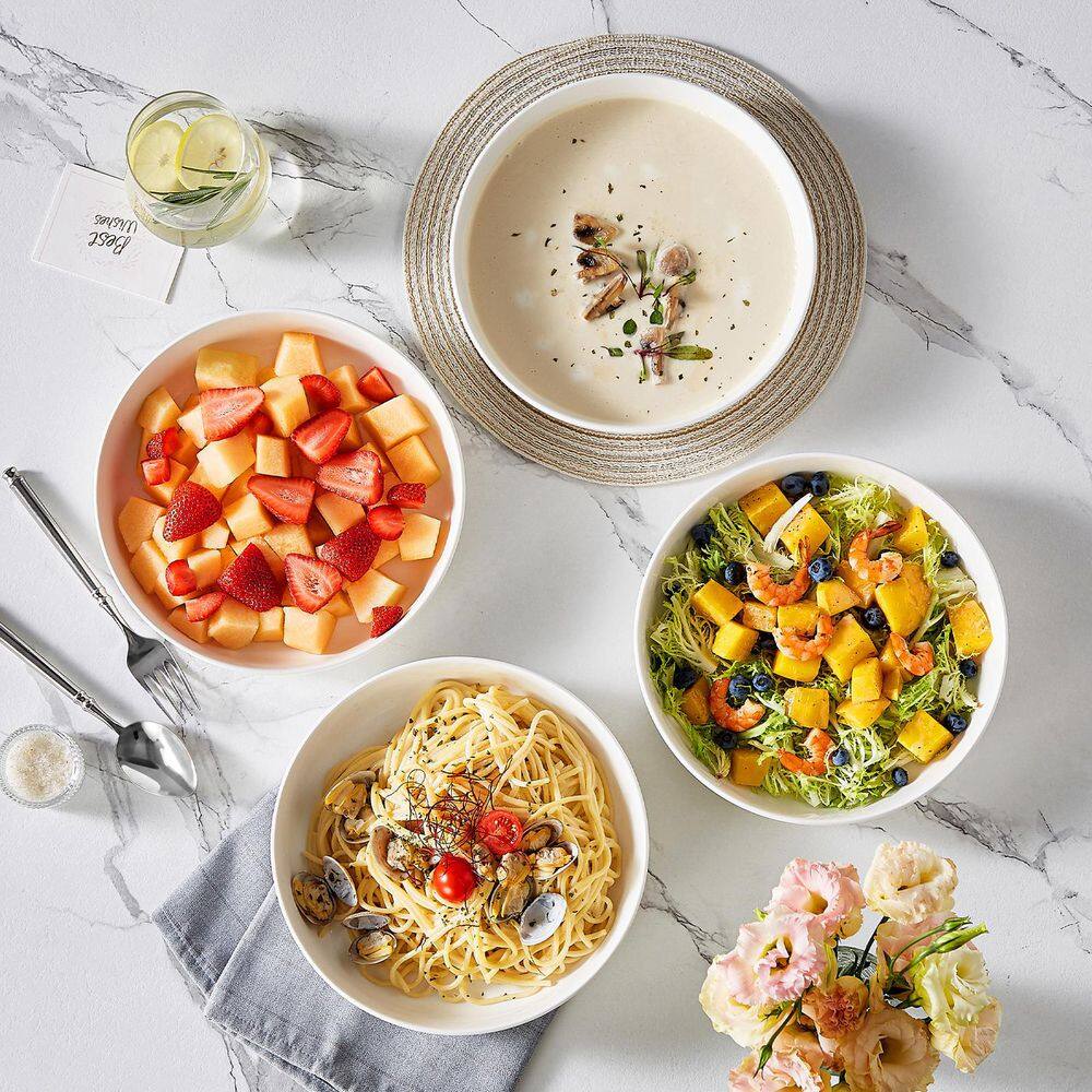 48 fl. oz. White Porcelain Pasta Bowls Set of 4 Soup Bowls Salad Bowls Serving Bowls - Hercitys