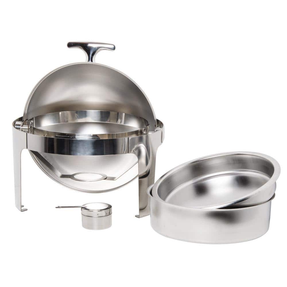 5.4 qt. Round Stainless Steel Roll Top Chafer Chafing Dish Set - Hercitys