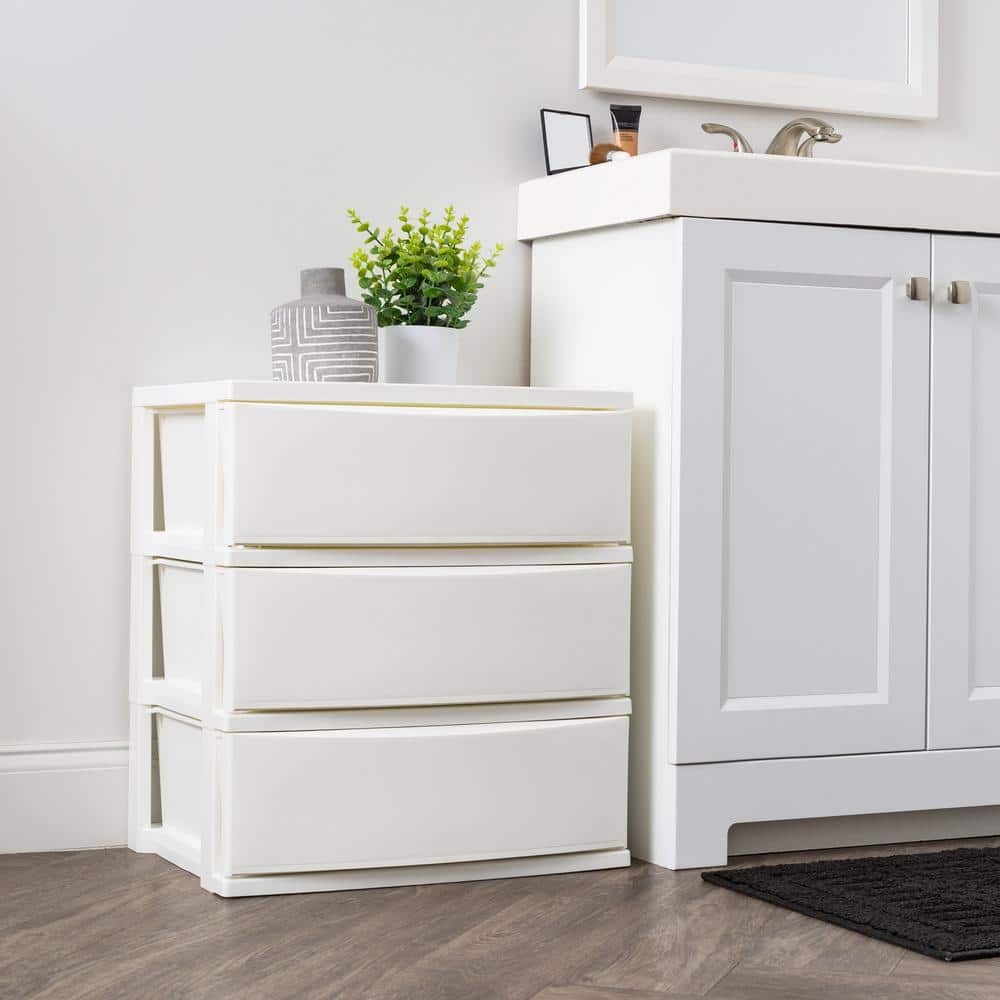 20.88 in. W x 24.5 in. H 3-Drawer Plastic Wide Storage Bin Chest, White (2-Pack) - Hercitys