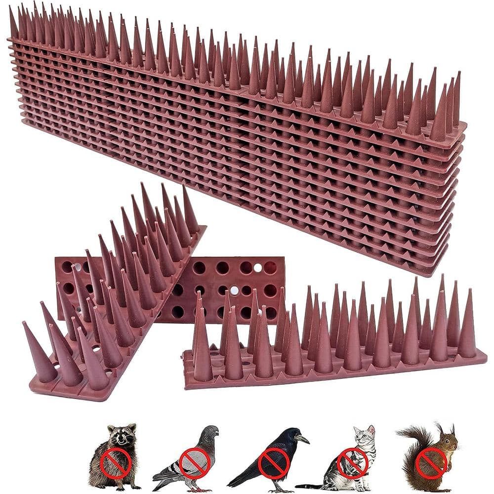 16.92 ft. Brown Plastic Bird Deterrent Spikes, Anti Bird Cat Defender Repellent, Outdoor Fence Spikes for Small Animals - Hercitys