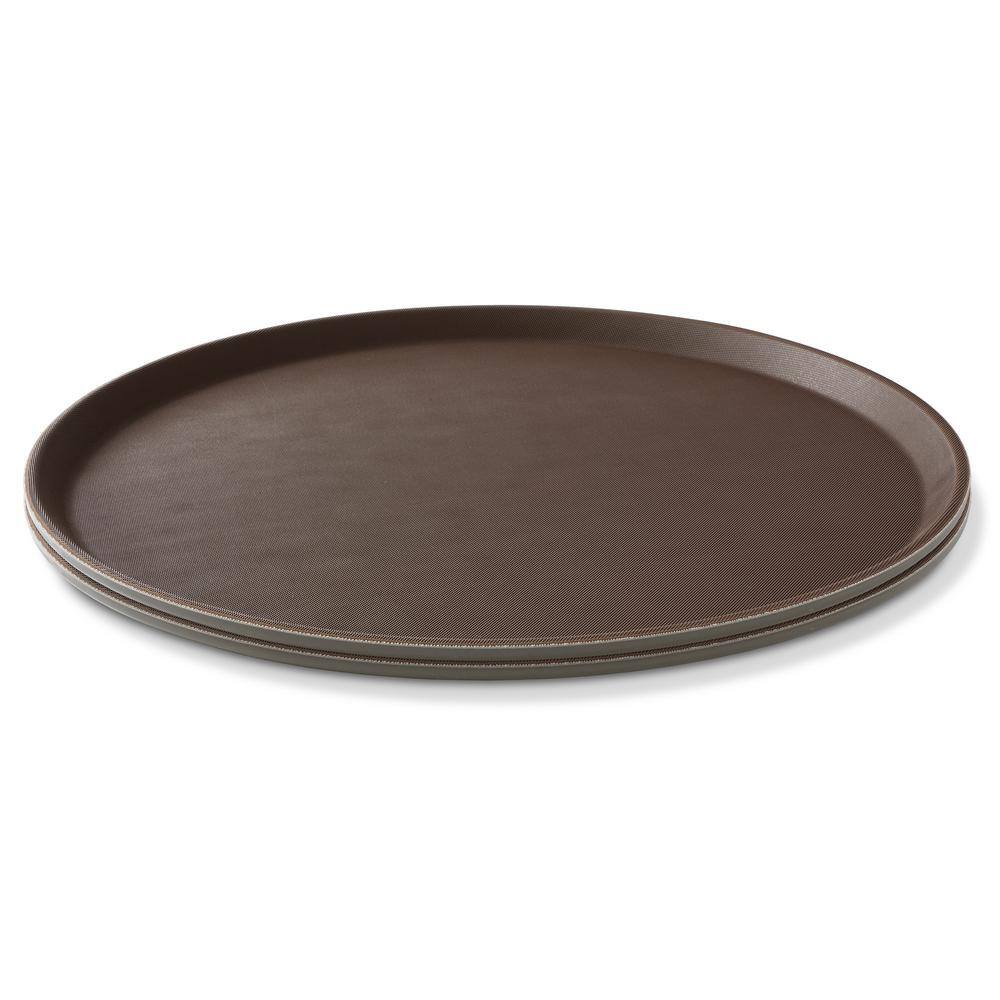 18 in. Round Plastic Non-Slip Serving Trays, Brown – NSF Food Service (Set of 2) - Hercitys