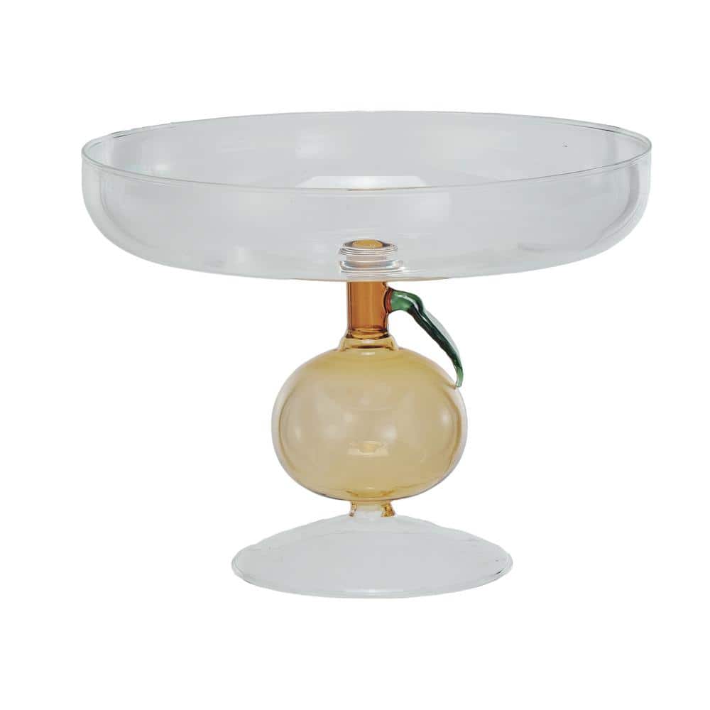 1-Tier Green and Amber Color Citrus Charm Glass Food Pedestal and Cake Stand - Hercitys