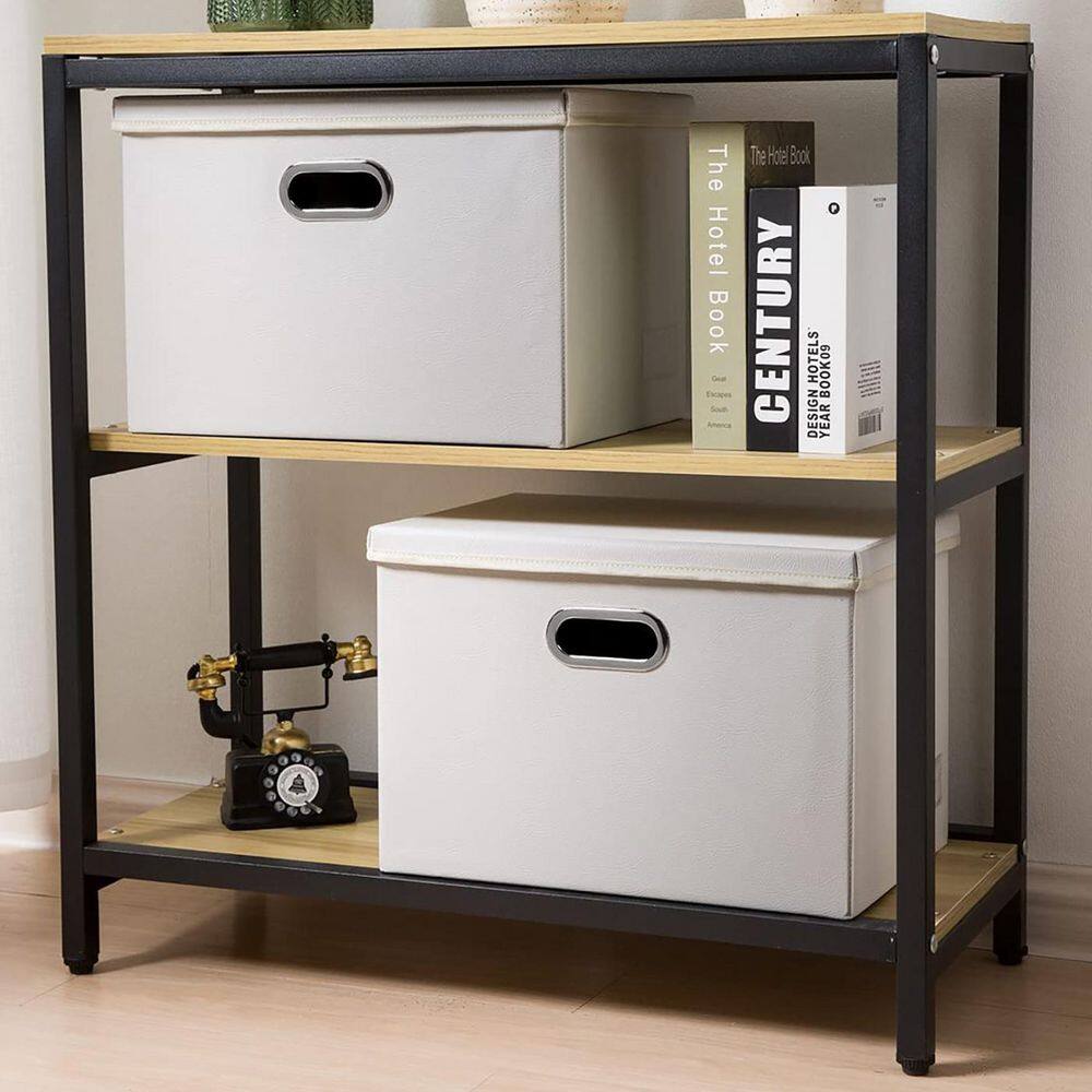 40 Qt. Leather Fabric Storage Bin with Lid in White (5-Pack) - Hercitys