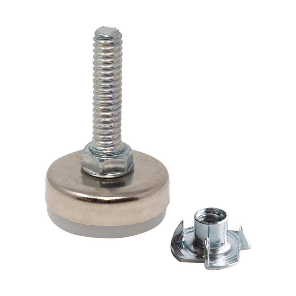 (100-Pack) Titan Nickel-White Hex Base 1/4-20 Thread x 1 in. L Stem Furniture Replacement Leveler with Insert Pro Pack - Hercitys
