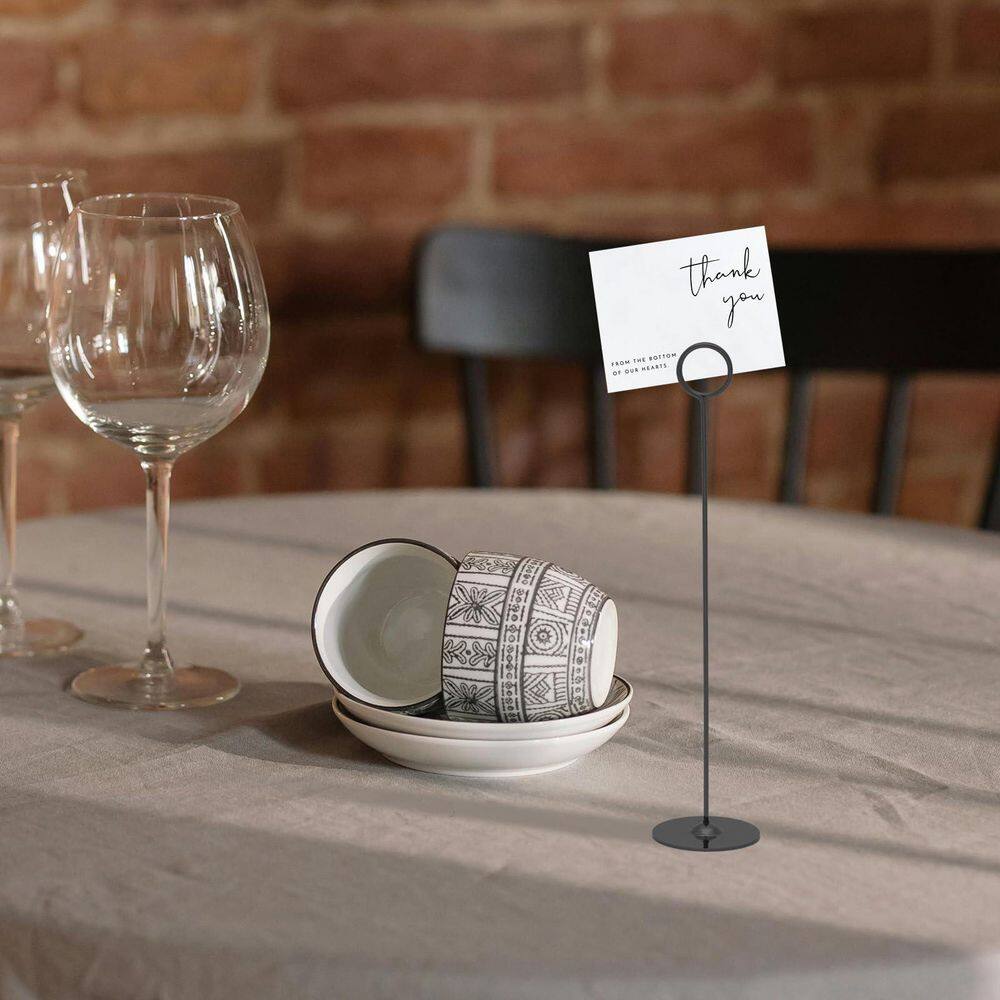 2.7 in. W x 12 in. H Black Solid Stainless-Steel Card Holder (Set of 16) - Hercitys