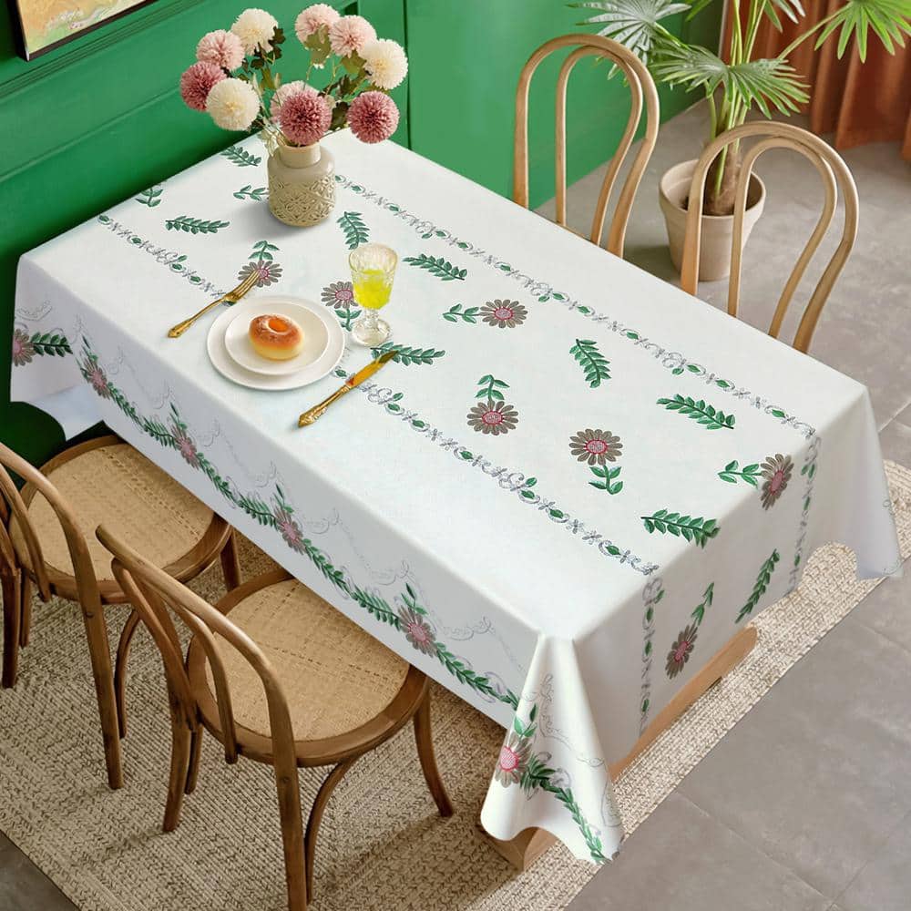55 in. x 78 in. Flowers and Leaves Floral Vinyl Tablecloth - Hercitys