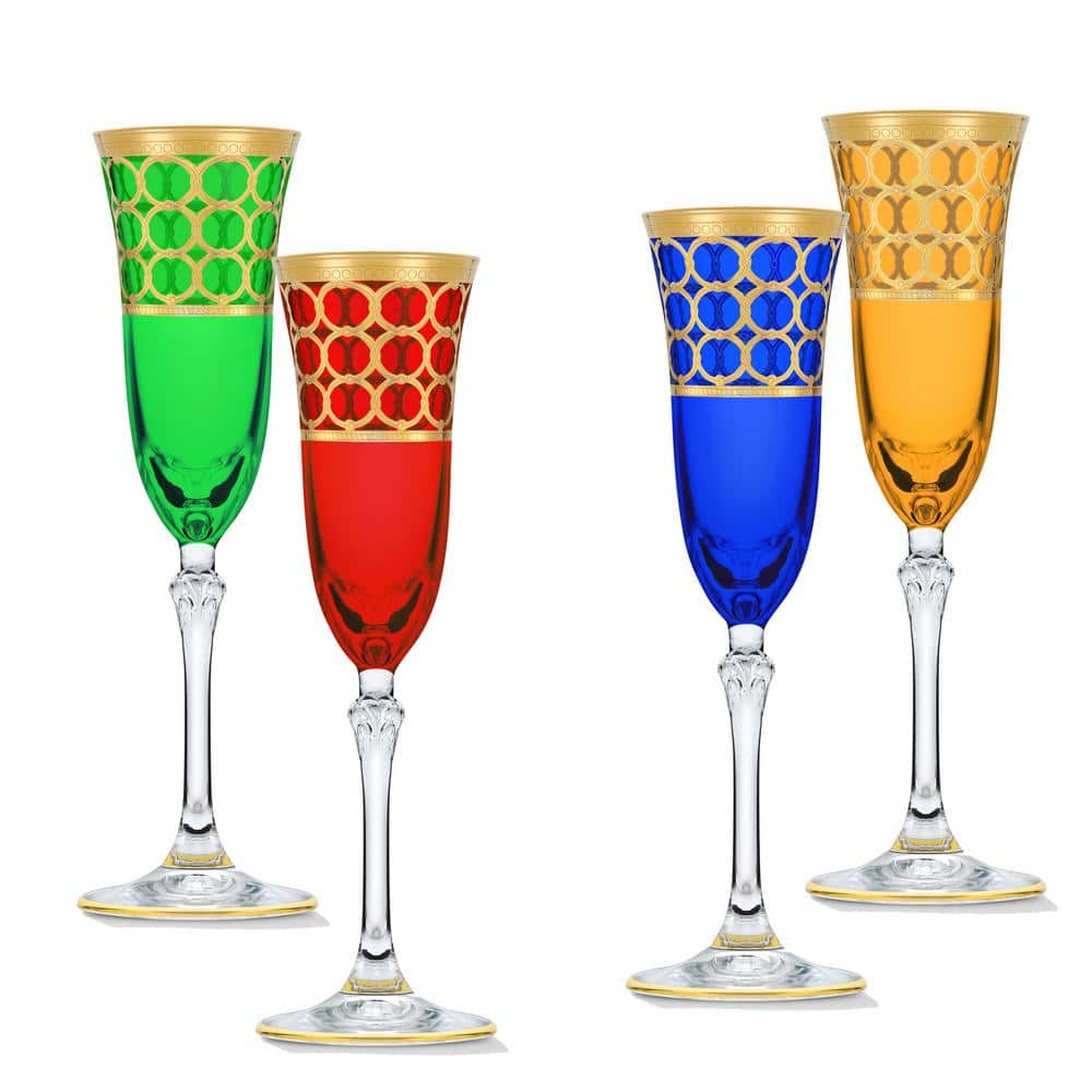 5 oz. Multicolor with Gold Rings Champagne Flute Stem Set (Set of 4) - Hercitys