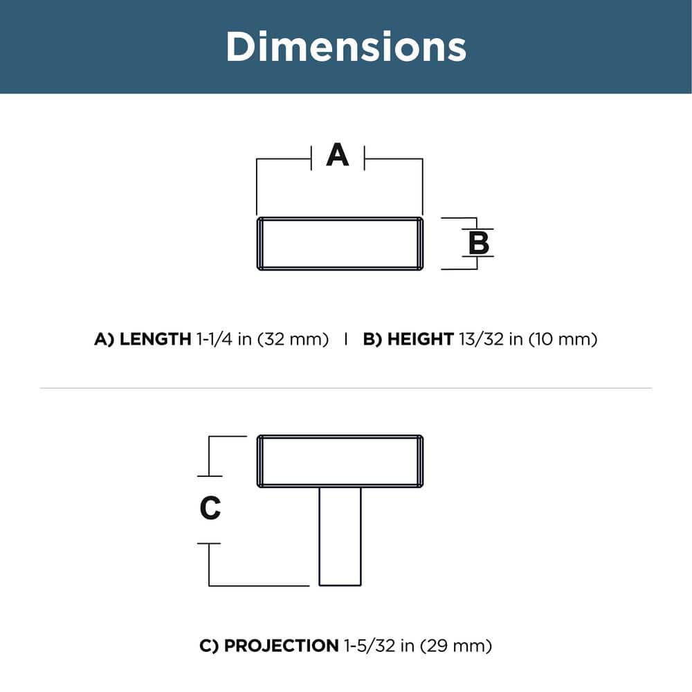 (10-Pack) Simple Square Bar 1-1/4 in. (32 mm) Modern Stainless Steel T-Shaped Bar Cabinet Knobs - Hercitys