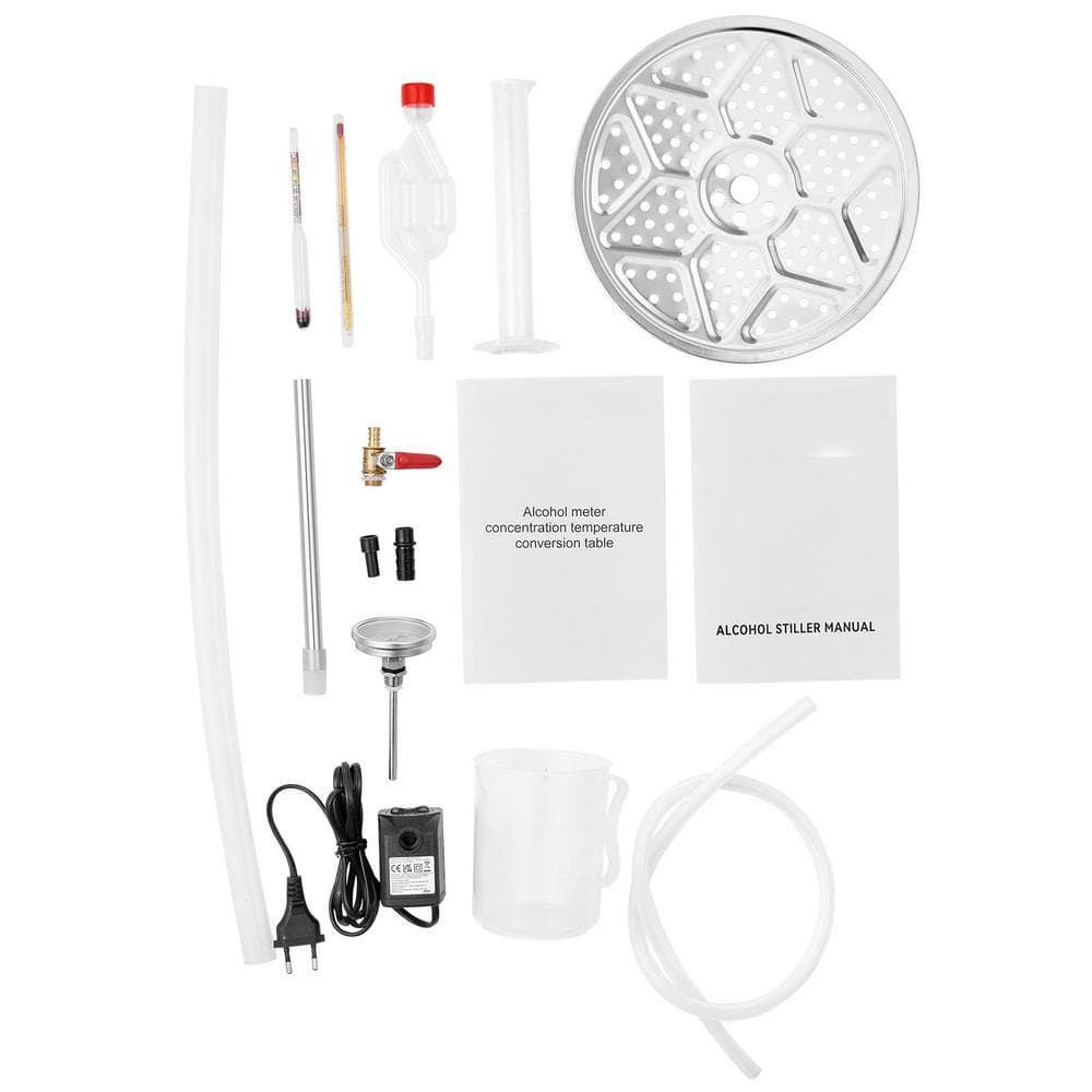 10 L Alcohol Distiller Kit, 3 gal. Home Distillation Setup with 304 Stainless Steel Tube, Circulating Pump, Thermometer - Hercitys