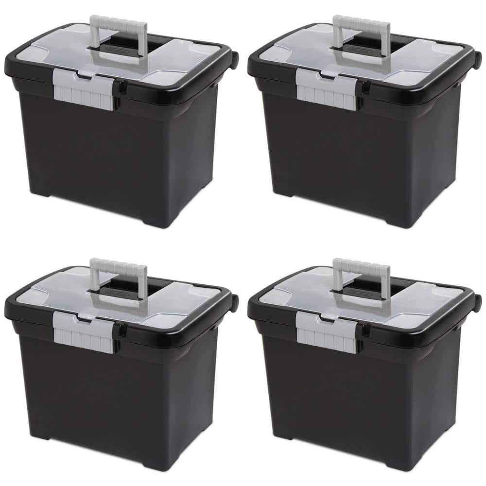 4 Gal. Portable File Box with Handle and Clear Lid (4-Pack) - Hercitys