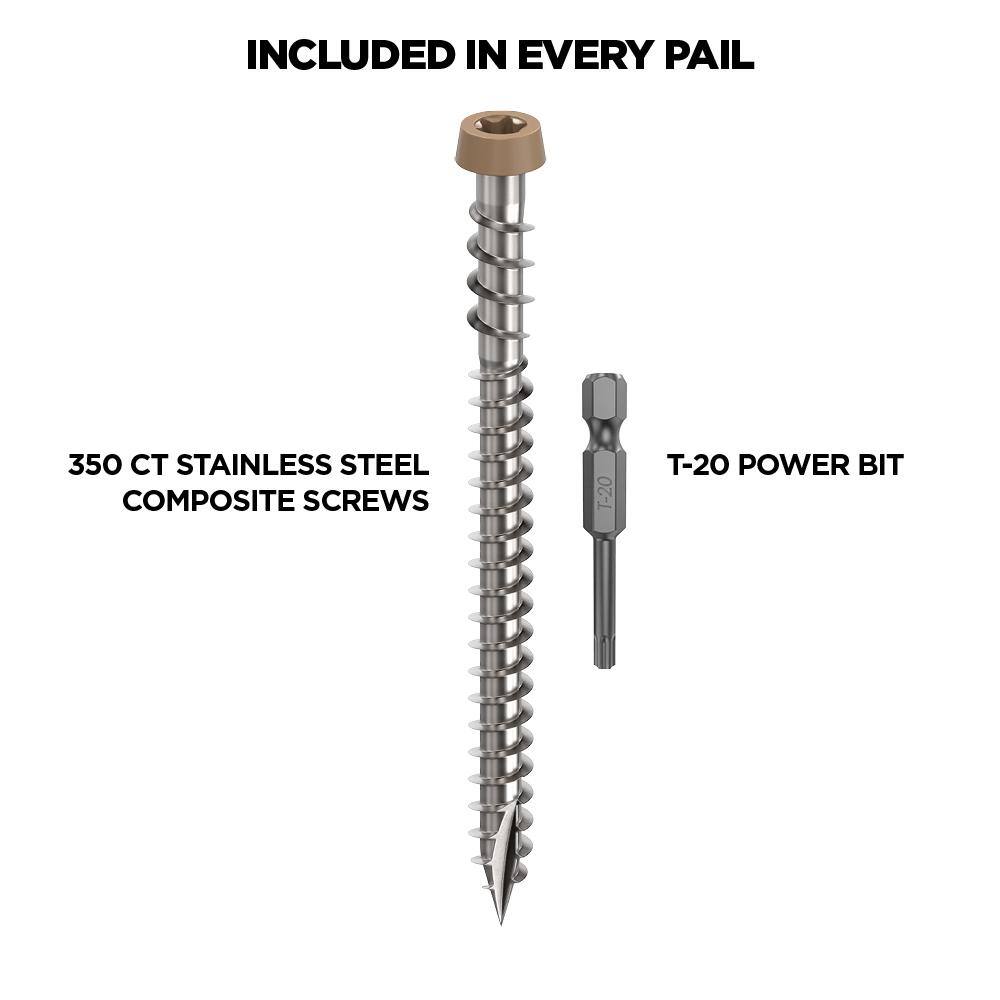 #10 2-1/2 in. 316 Stainless Steel Star Drive Tan Composite Deck Screws (350-Count) - Hercitys