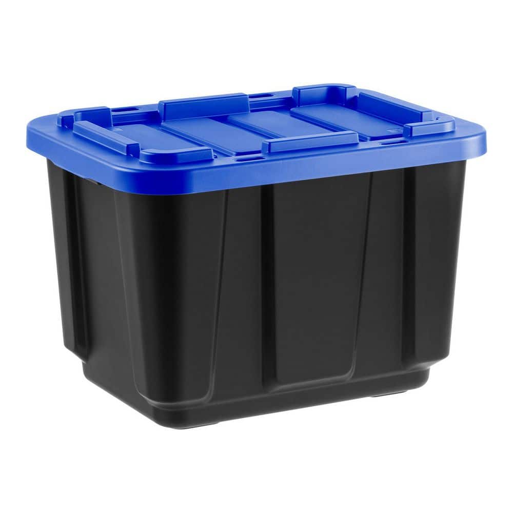 11.5 Gal. Stackable Storage Totes with Lids, Black-Blue, 4Pk - Hercitys