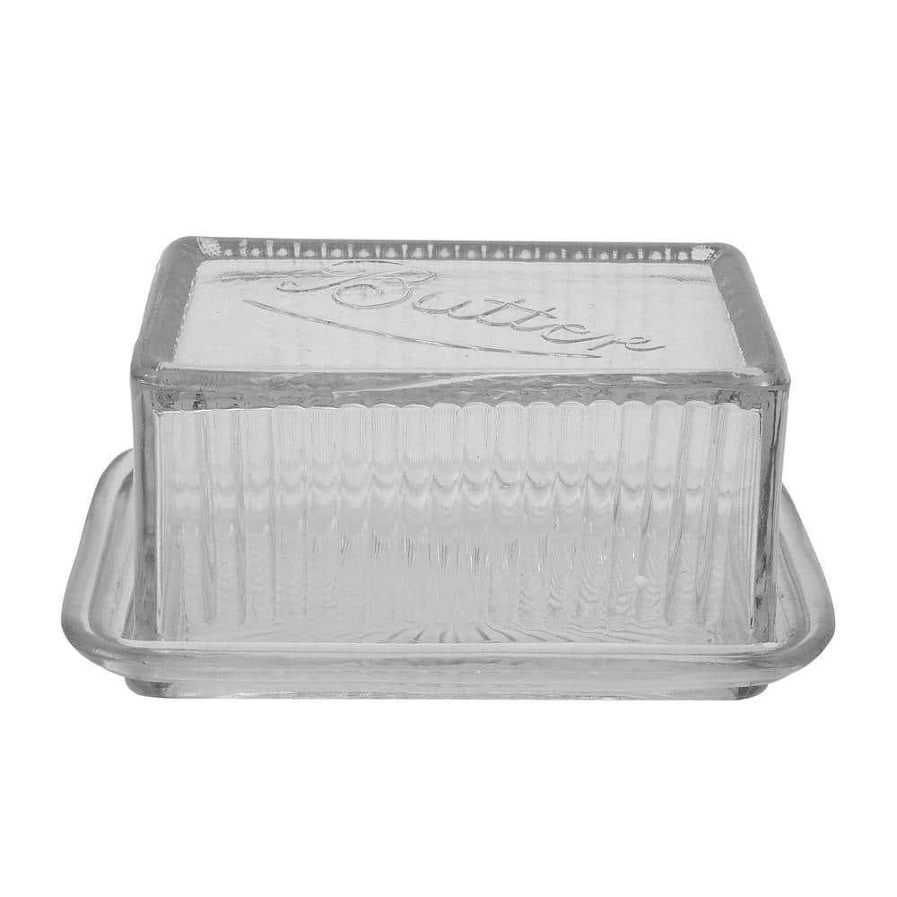 15 oz. Clear Pressed Glass Butter Dish with Lid (Set of 2) - Hercitys