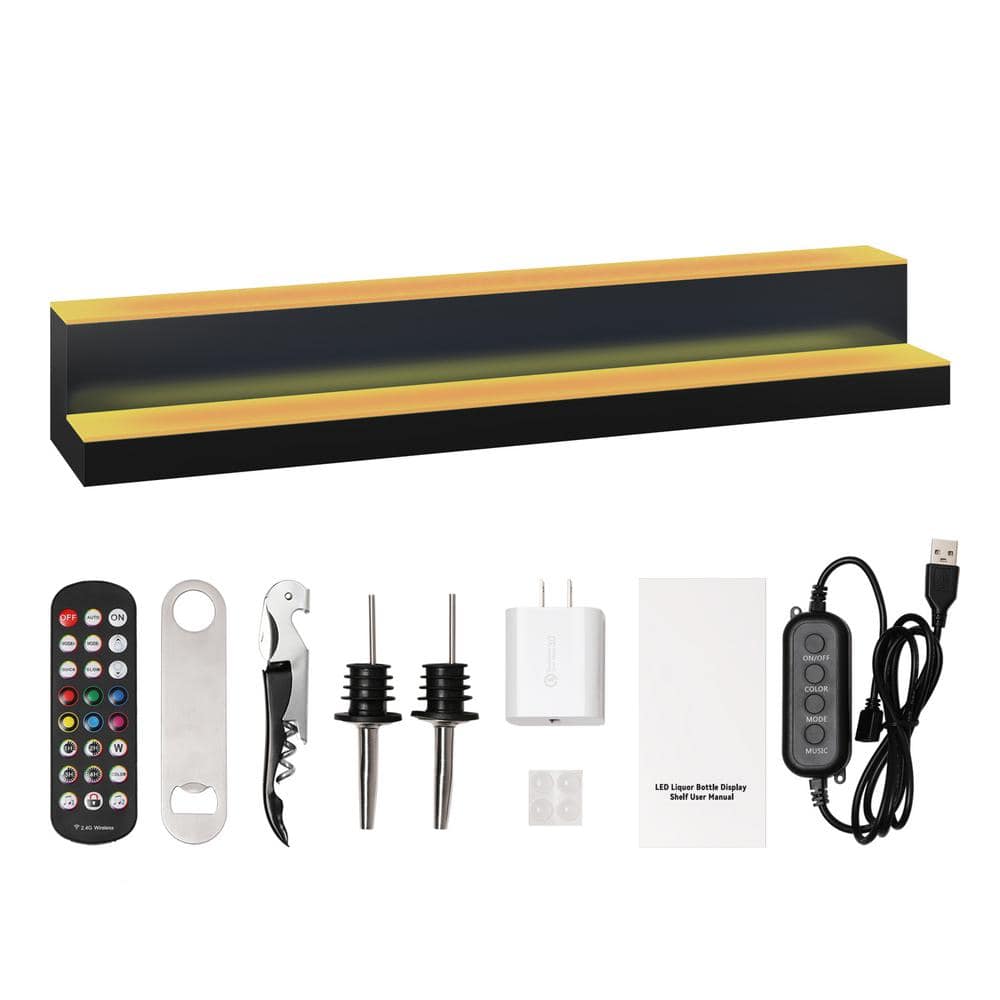 40 in. LED Lighted Liquor Bottle Display, 2-Tier Bar Shelf with RF Remote, App Control and Multicolor Lighting - Hercitys