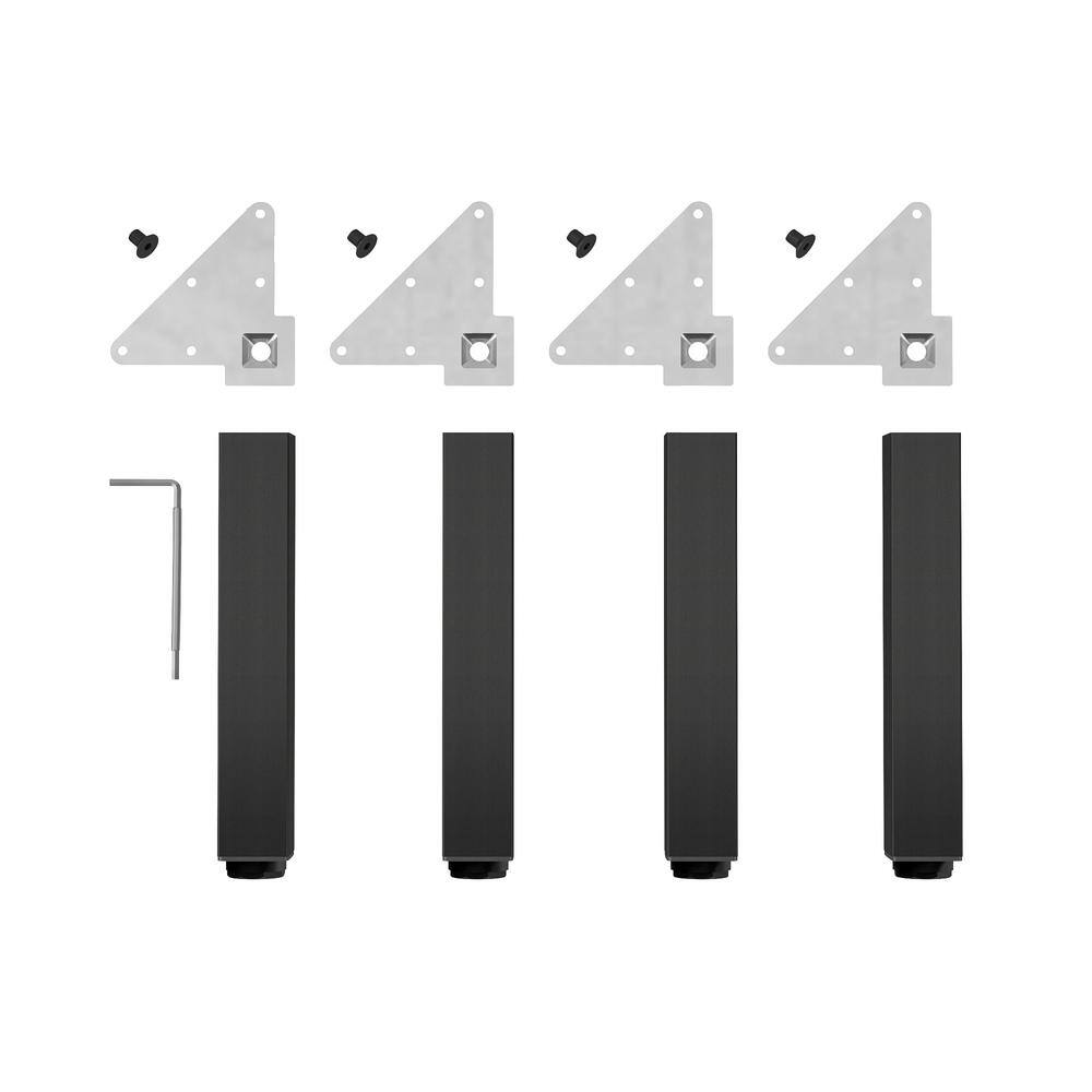 (4-Pack) 11 3/4 in. (300 mm) Matte Black Metal Square Furniture Leg with Leveling Glide - Hercitys