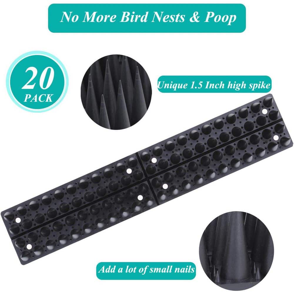 20-Pack Outdoor Deterrent Bird Spikes for Pigeons Sparrows and More - Hercitys