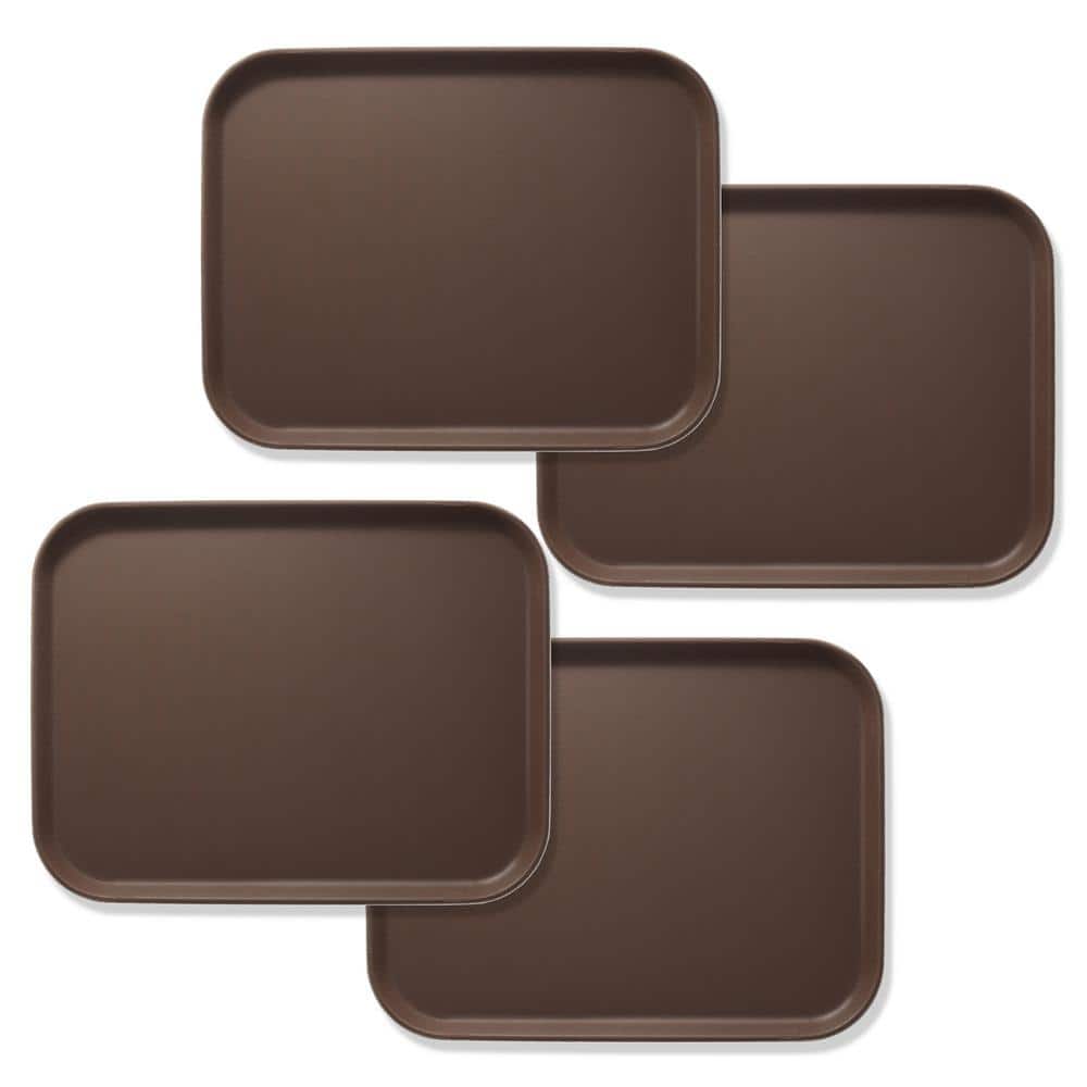 12 in. x 16 in. x .75 in. Rectangular Plastic Non-Slip Serving Trays, Brown – NSF Food Service (Set of 4) - Hercitys
