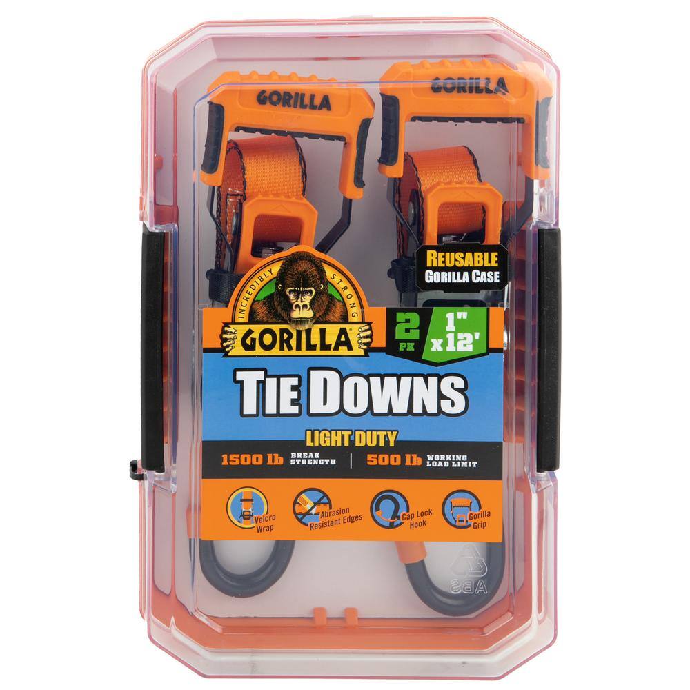 “Gorilla” 2 Pk 1″ X 12′ Ratchet Strap W/Orange Gorilla Grip Handle W/Cap Locks (Orange Webbing) - Hercitys