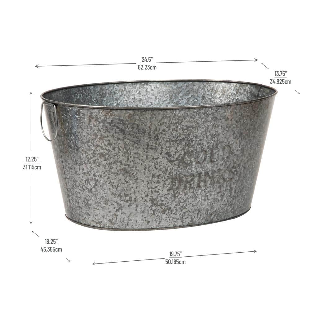 18 in. L x 24 in. W x 12 in. H Silver Galvanized Metal Ice Beverage Bucket for Parties Wine Bucket - Hercitys