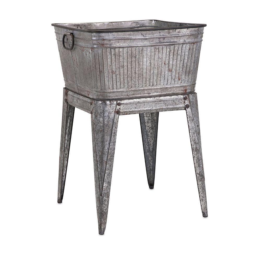 32 in. Gray Iron Multi-Functional Galvanized Metal Tub on Stand - Hercitys