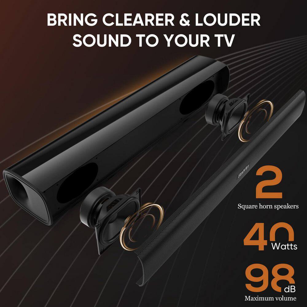 17 in. 40 Watts Small Soundbar for TV Surround System with Bluetooth Optical AUX Connection - Hercitys