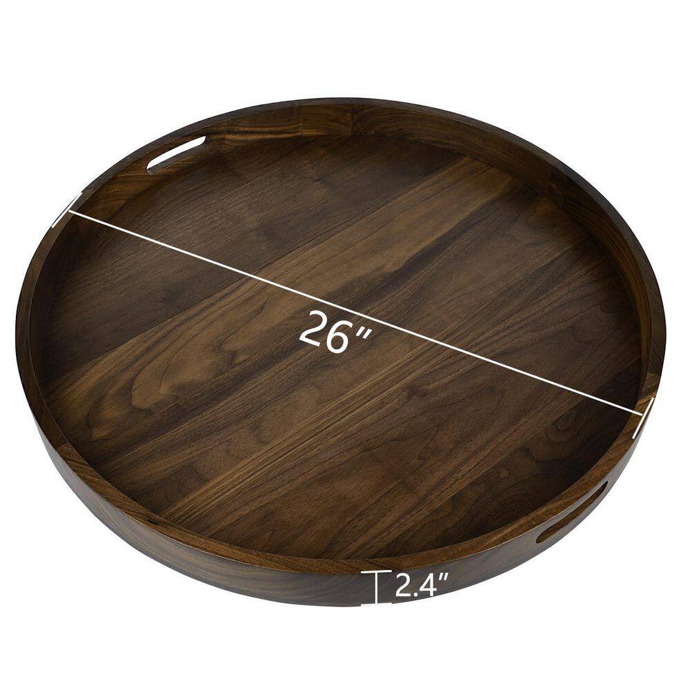 26 in. W x 2.4 in. H x 26 in. D Brown Walnut Wood Serving Trays Round - Hercitys