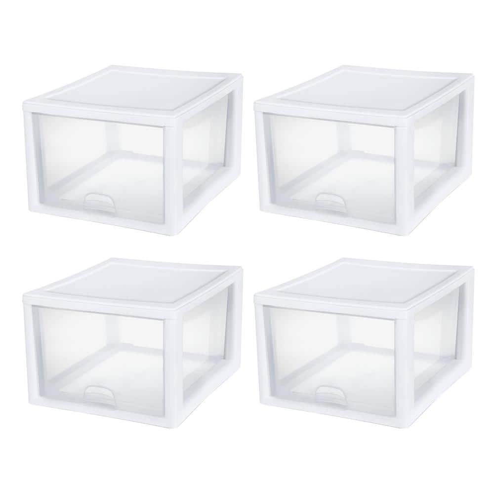 27 qt. Plastic Modular Stacking Storage Drawer Container in Clear, 4 Pack - Hercitys