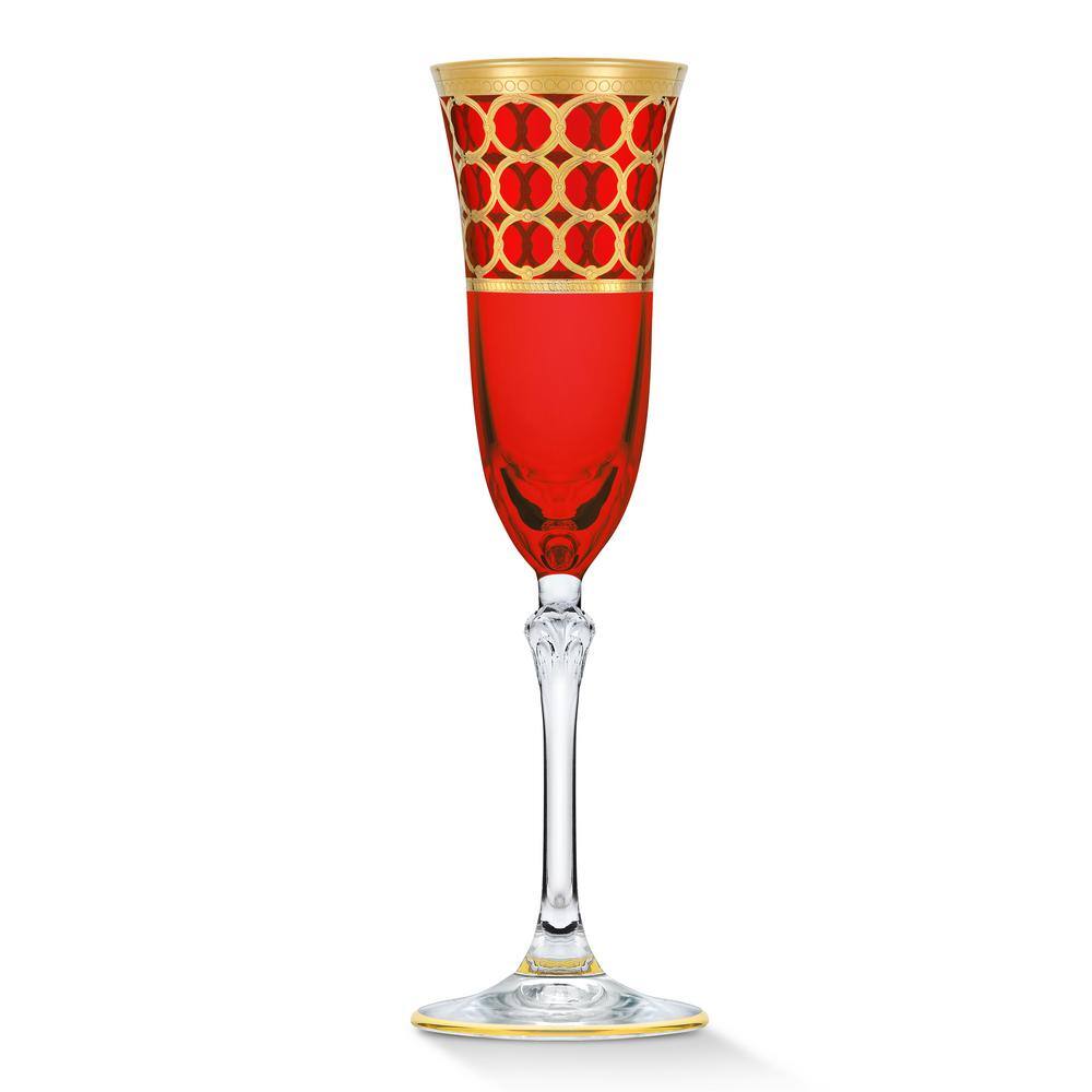 5 oz. Red Color with Gold Champagne Flute Stem Set (Set of 4) - Hercitys