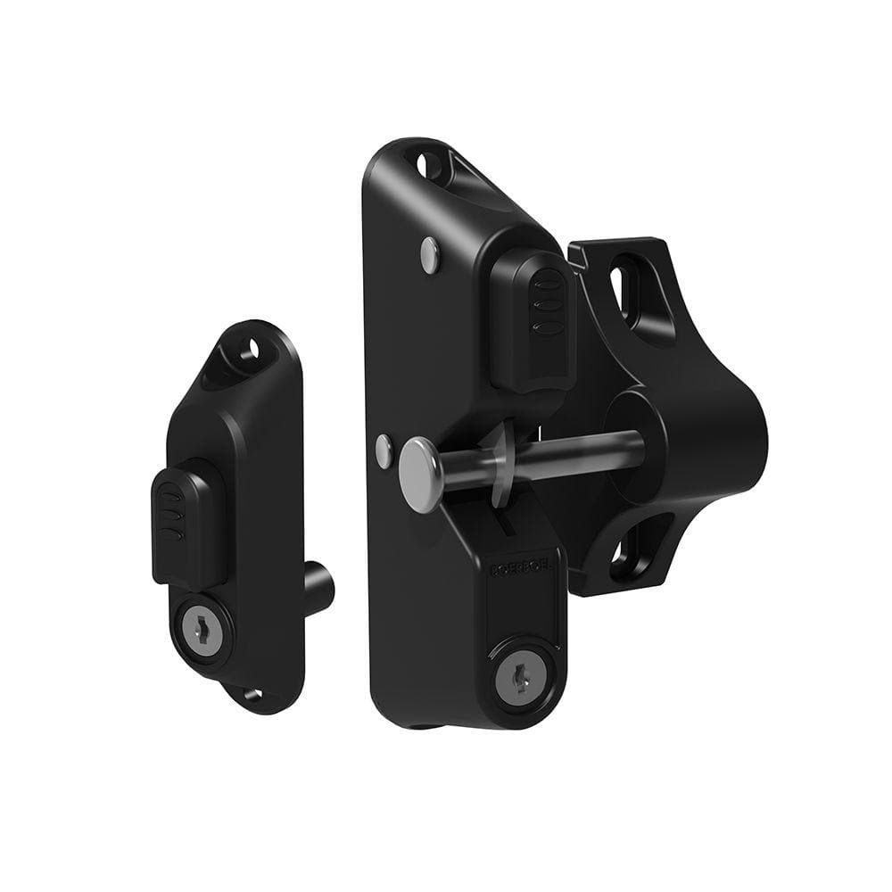 4.687 in. x 5.187 in. Black Nylon with Stainless Steel 2-Sided Key Locking Gravity Latch - Hercitys