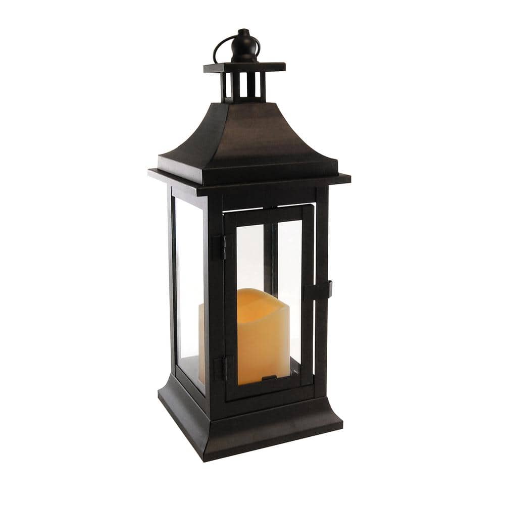 5 in. x 13.25 in. Matte Black Small Metal Classic Lantern with LED Candle - Hercitys