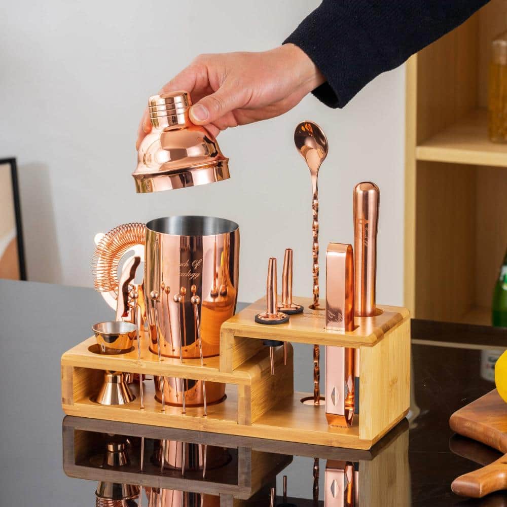 14-Piece Stainless Steel Bartender Kit-Bar Set 25 oz. Cocktail Shaker-Cocktail Kit Set-Bartending Kit (Rose Gold) - Hercitys