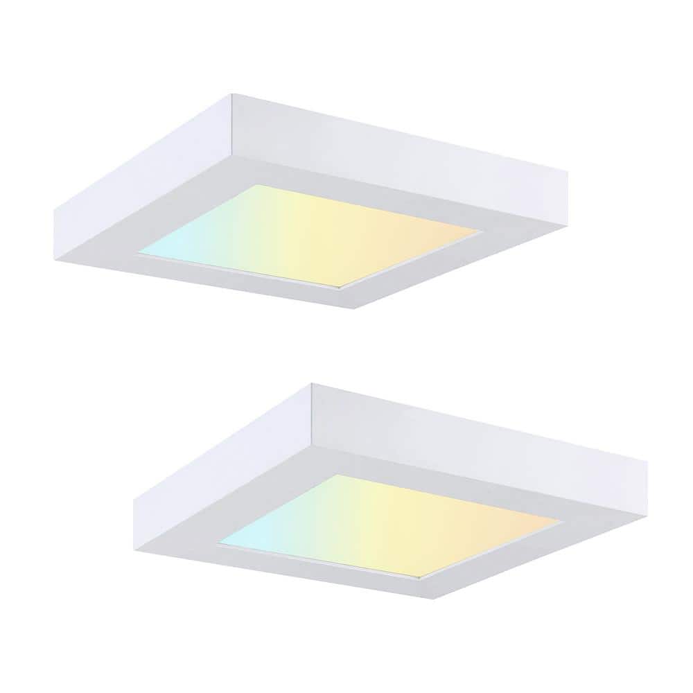 5.5 in. Square Color Selectable LED Integrated LED Flush Mount Downlight, White (2-Pack) - Hercitys