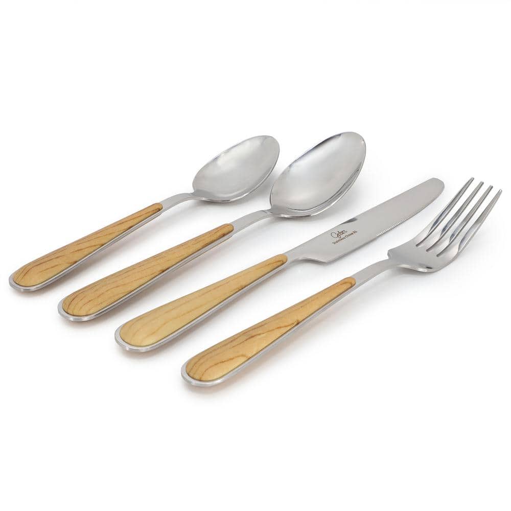16 Piece Langhorne Stainless Steel Flatware Set in Brown and Silver - Hercitys