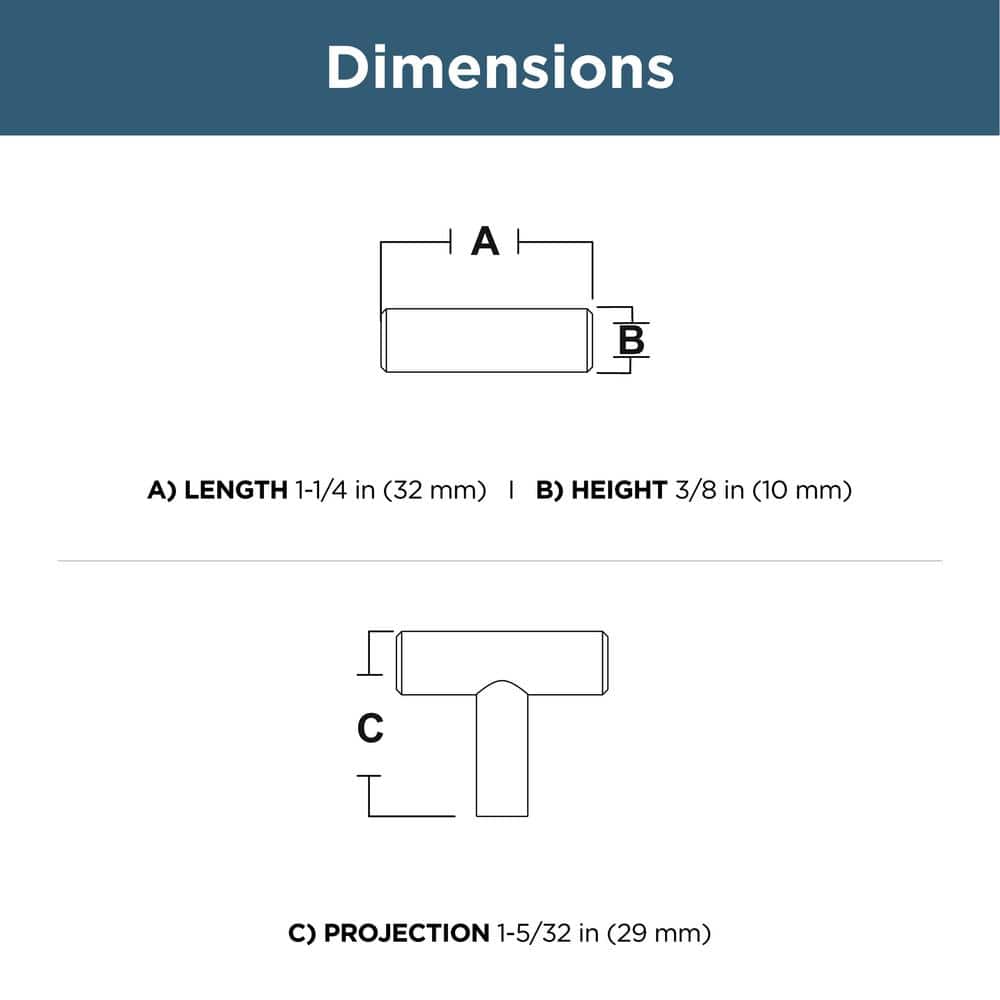 (30-Pack) Simple Bar 1-1/4 in. (32 mm) Modern Stainless Steel T-Shaped Bar Cabinet Knobs - Hercitys