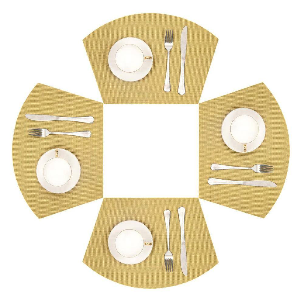 17.7 in. x 11.80 in. Gold Polyester Wedge Placemat Non-Slip Heat Resistant Woven Vinyl Table Mats (Set of 4) - Hercitys