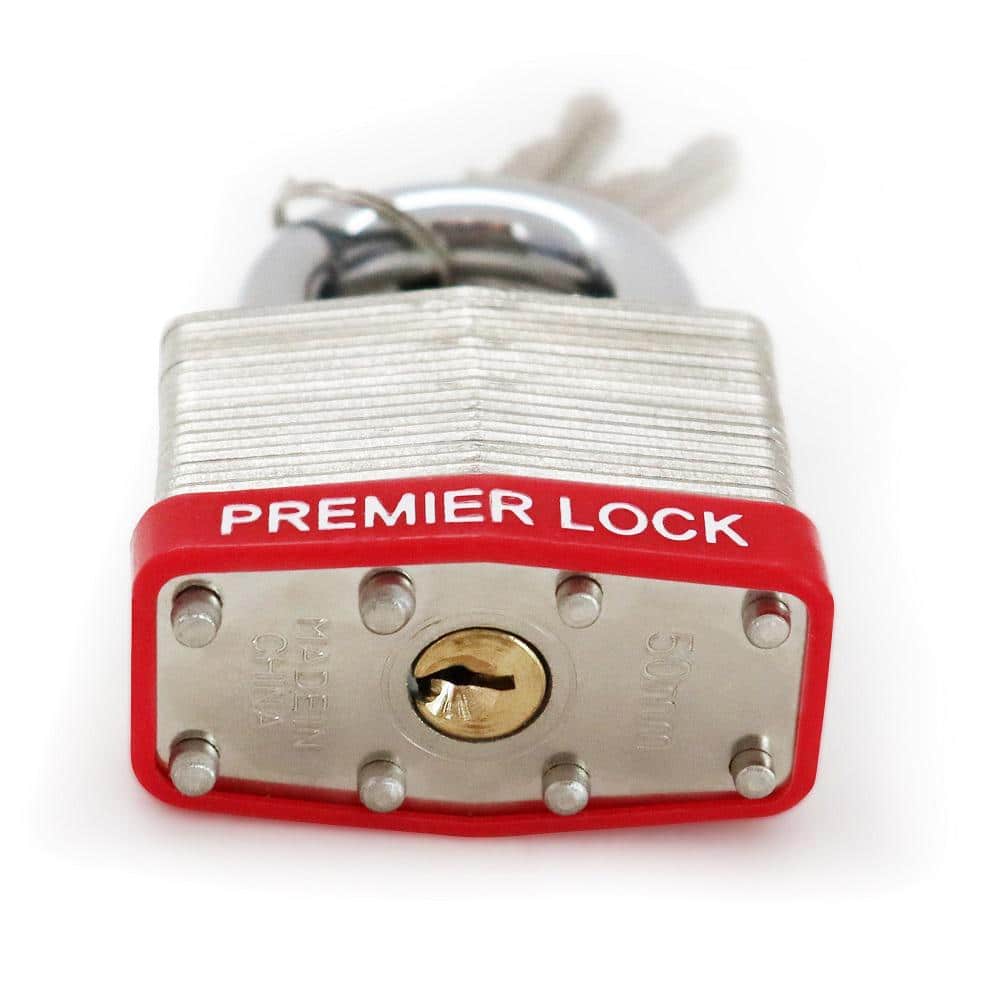 2 in. Nickel Plated Laminated Steel Keyed Padlock with Vinyl Bumper and 12 Keys Total, (6-Pack, Keyed Alike) - Hercitys