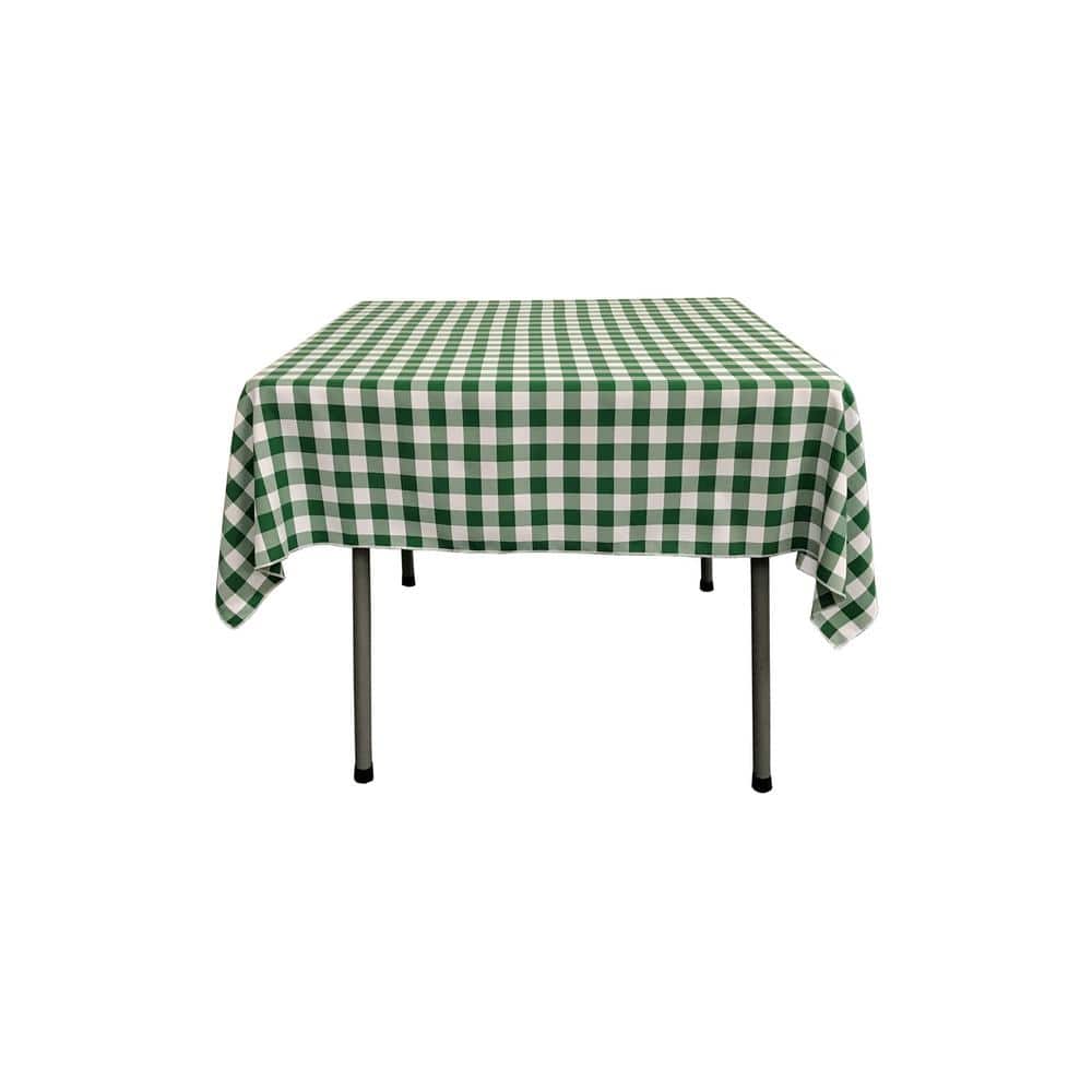 58 in. x 58 in. Square White and Hunter Green Polyester Gingham Checkered Tablecloth - Hercitys
