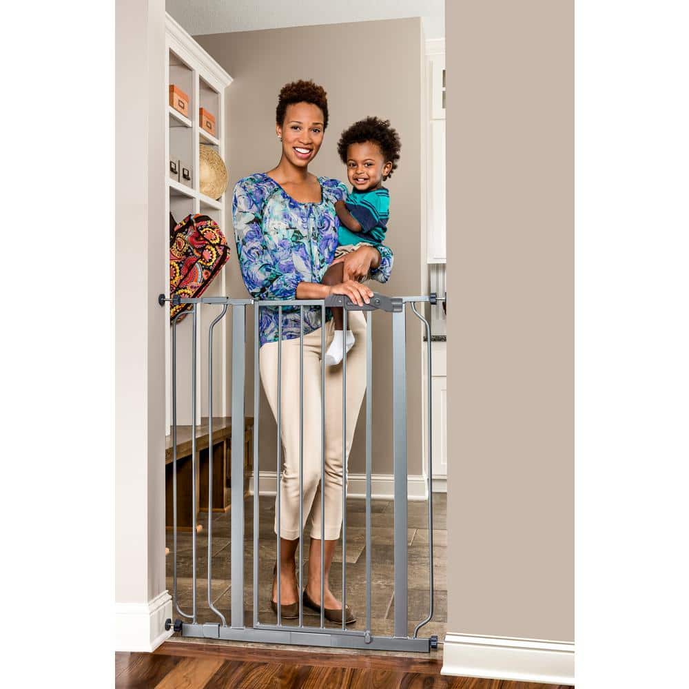 36 in. Platinum Metal Easy Step Extra Tall Walk-Through Gate - Hercitys