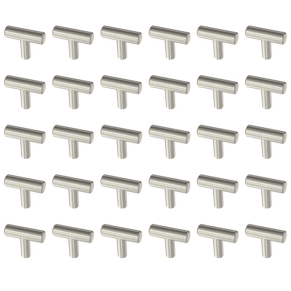 (30-Pack) Simple Bar 1-1/4 in. (32 mm) Modern Stainless Steel T-Shaped Bar Cabinet Knobs - Hercitys