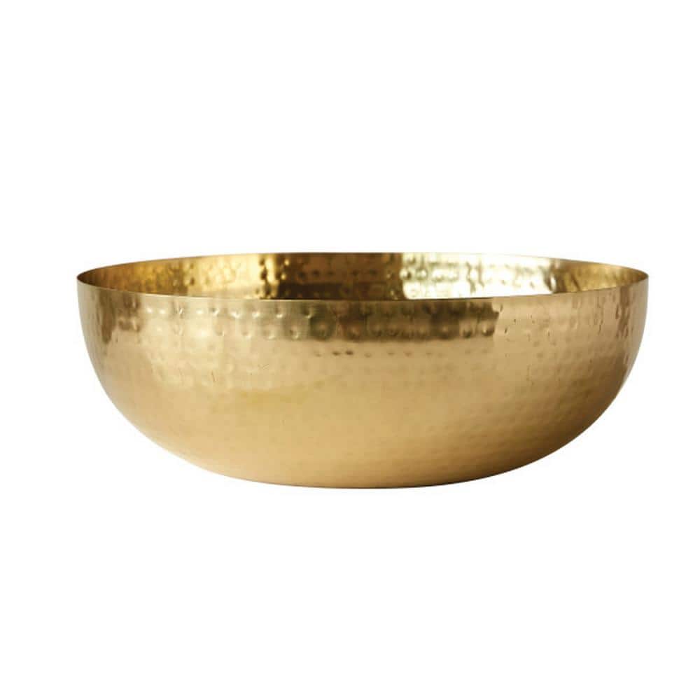 14 in. 56 fl.oz Gold Round Hammered Iron Serving Bowls - Hercitys
