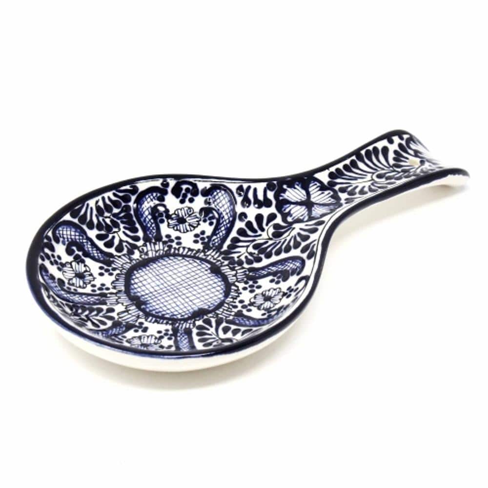 1-Piece Blue Flower Mexican Pottery Ceramic Spoon Rest - Hercitys