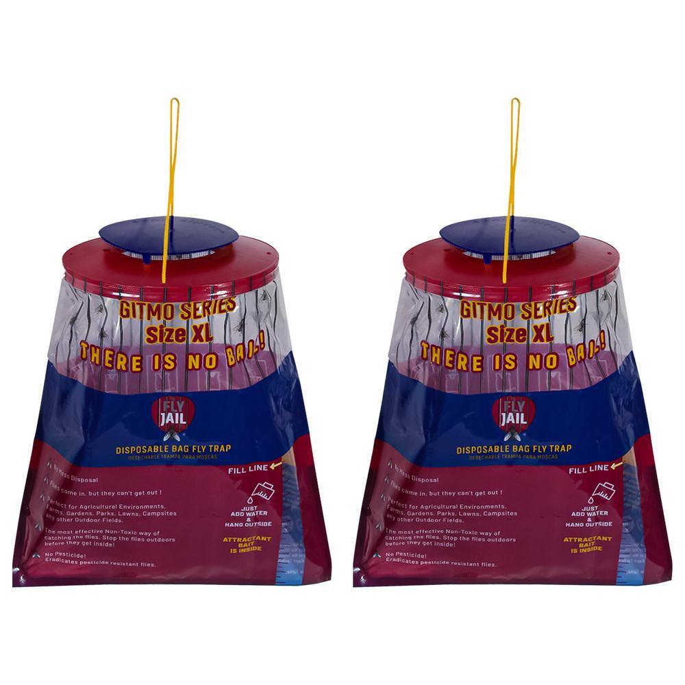 2 Gitmo Series X Large Bag Outdoor Disposable Fly Trap, Pre-Baited with Flies Inn Attractant, Effective Fly Catcher - Hercitys