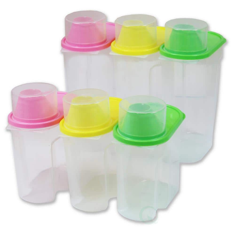 0.3 Gallon Food Storage Bin Container with Lid in Green, Pink and Yellow, 6 Pack – for Better Kitchen Organization - Hercitys