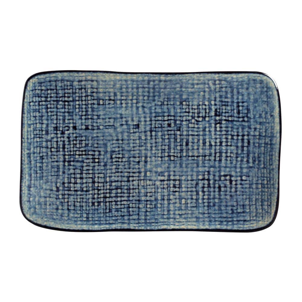 10.63 in. Denim Dark Blue Stoneware Rectangular Platter Medium Juta (Set of 4) - Hercitys