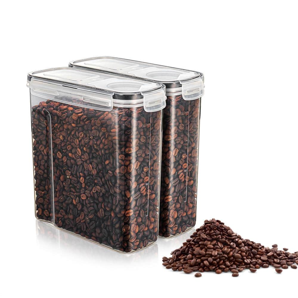 (2-Pack) Airtight Coffee Bean Storage Container Set in Clear Plastic with Easy-Access Lids - Hercitys