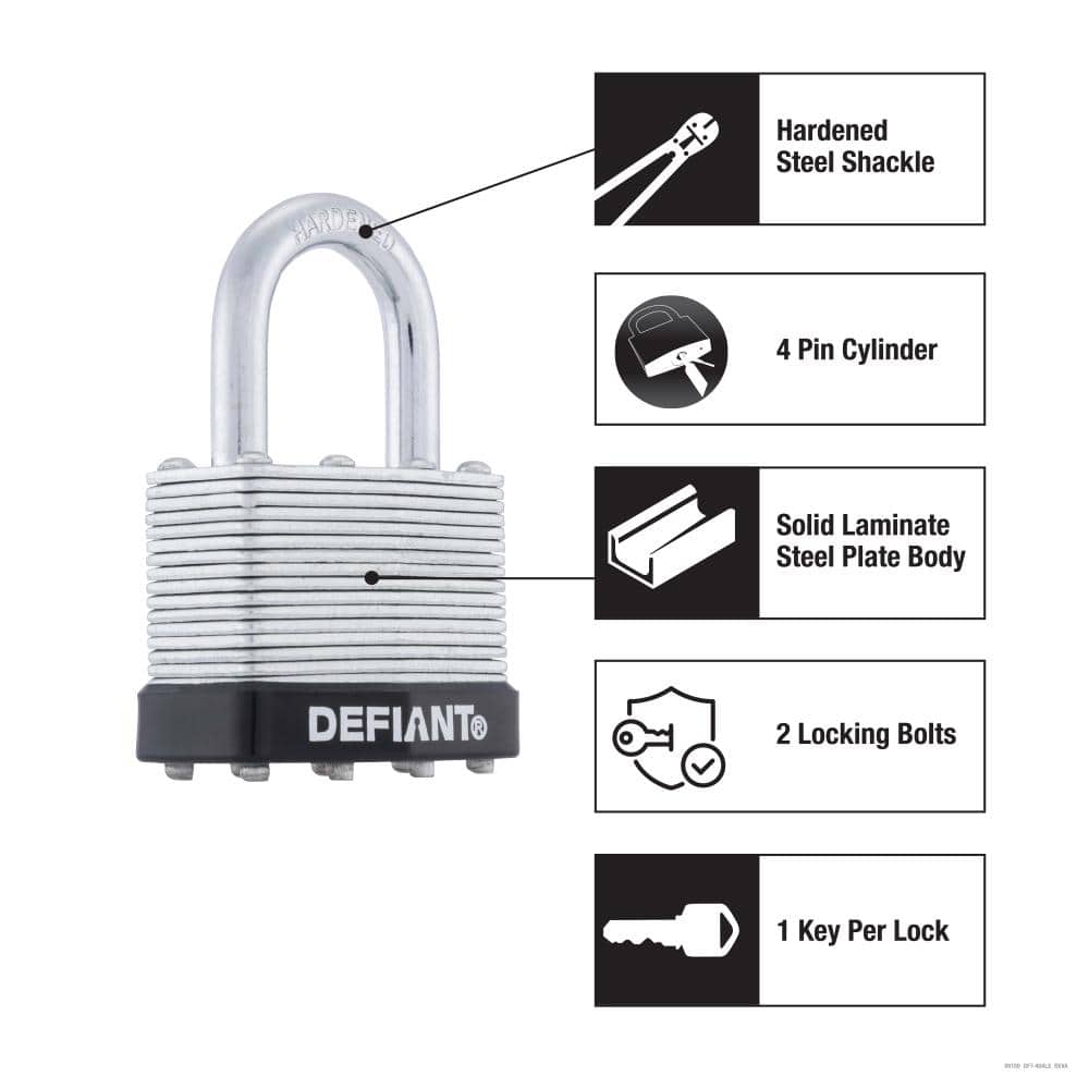 40 mm 1 in. 4-Pack Laminated Steel Shackle Keyed Padlocks (Includes 4 Keys) - Hercitys
