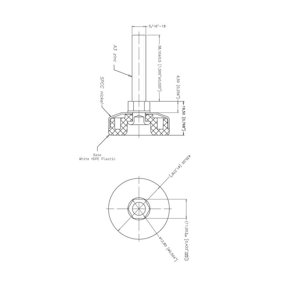 (100-Pack) Titan Nickel-White Hex Base 5/16-18 Thread x 1-1/2 in. L Stem Furniture Replacement Leveler with Insert - Hercitys